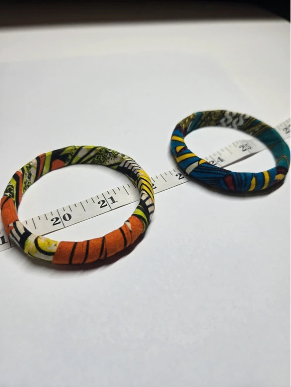 Set of 2 Colorful Fabric Wrapped Bangle Bracelets Boho Style